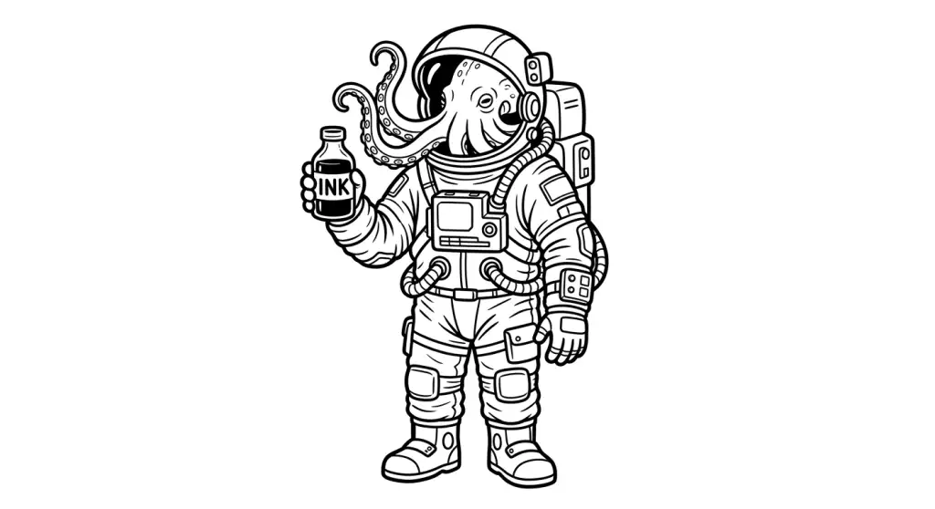 spalvinti aštuonkojį skafandre