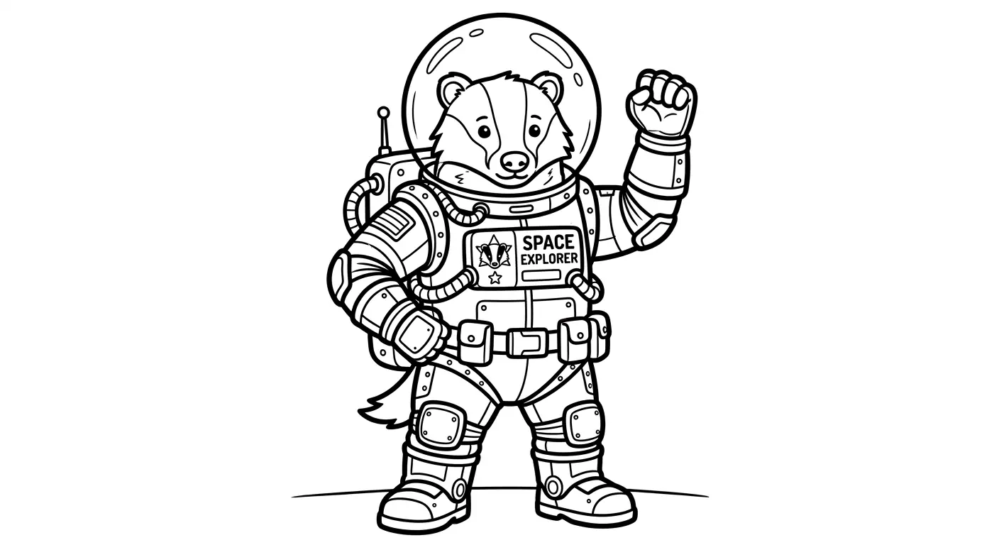 coloring badger in spacesuit for underground flight