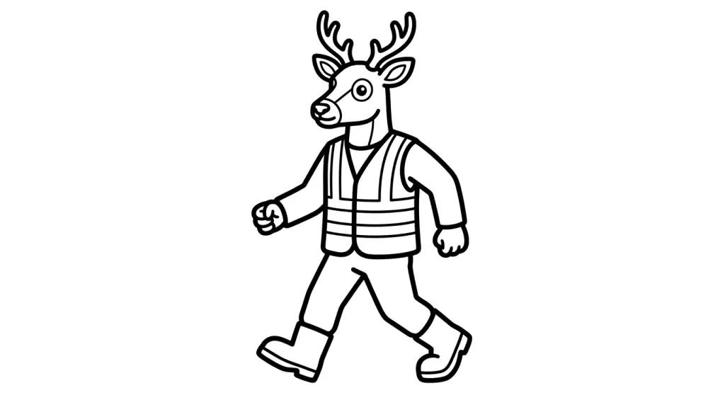 spalvinti žmogų su elnio galva ir atšvaitine liemene