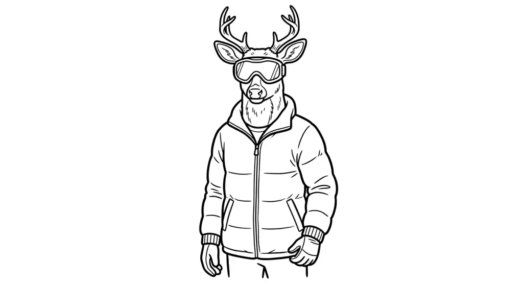 spalvinti žmogų su elnio galva ir slidininko akiniais