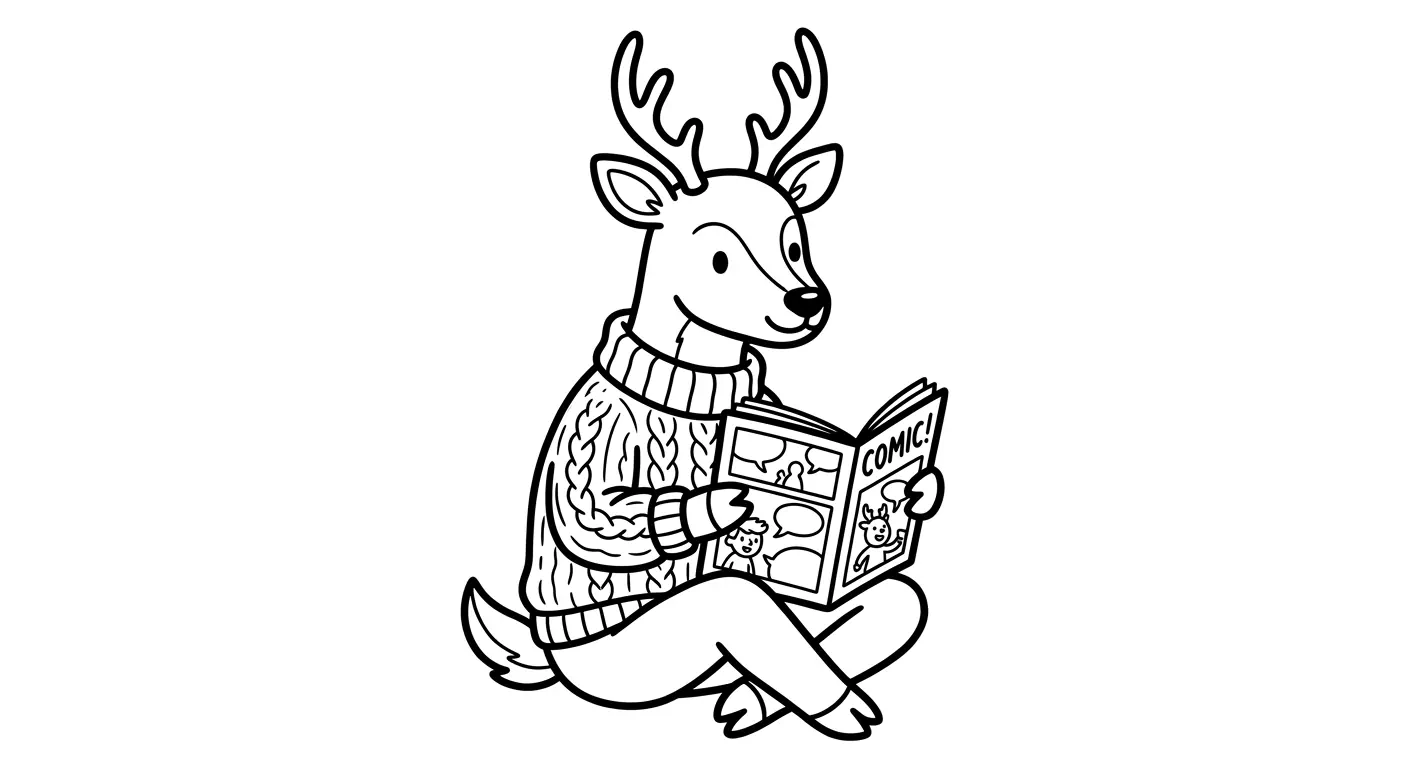 spalvinti megztinį vilkintį elnią su komiksu