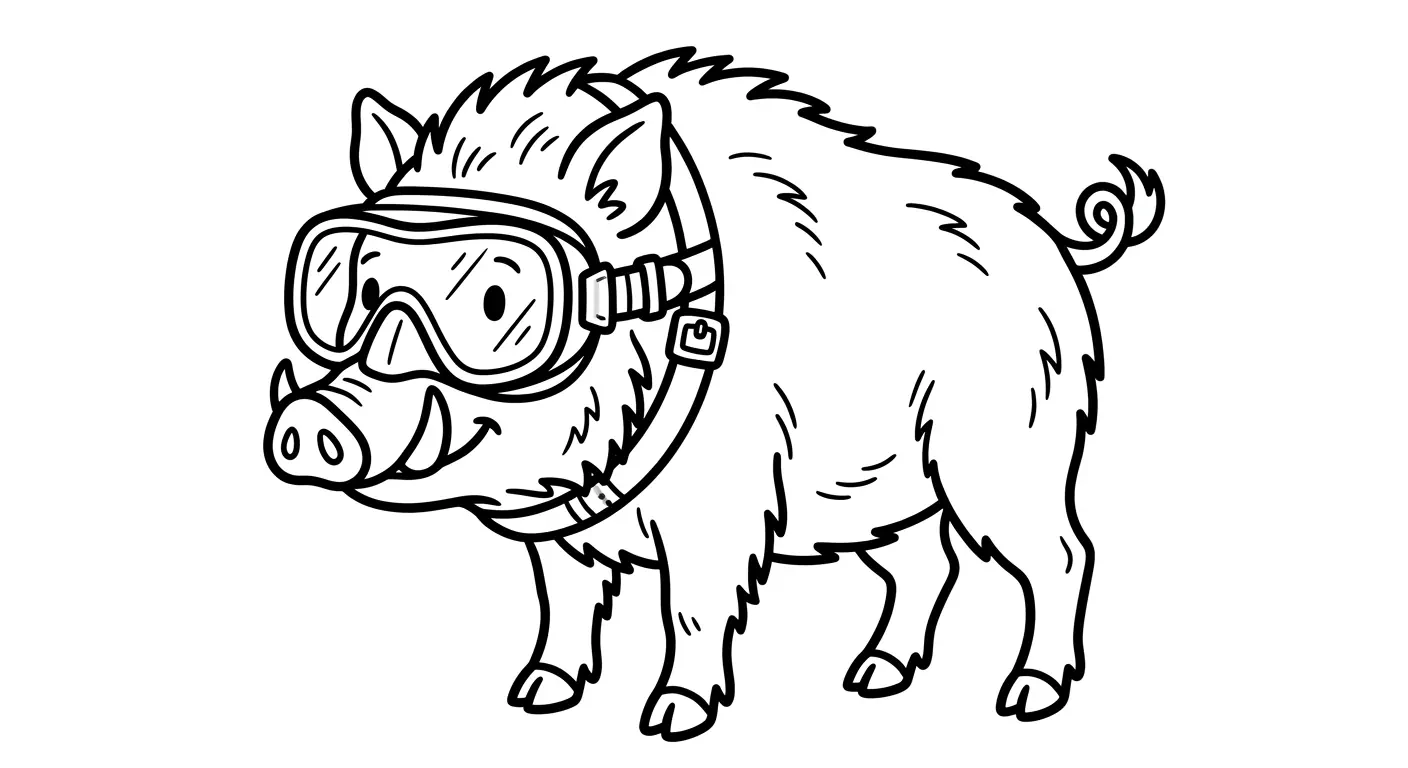 boar with diving goggles for coloring