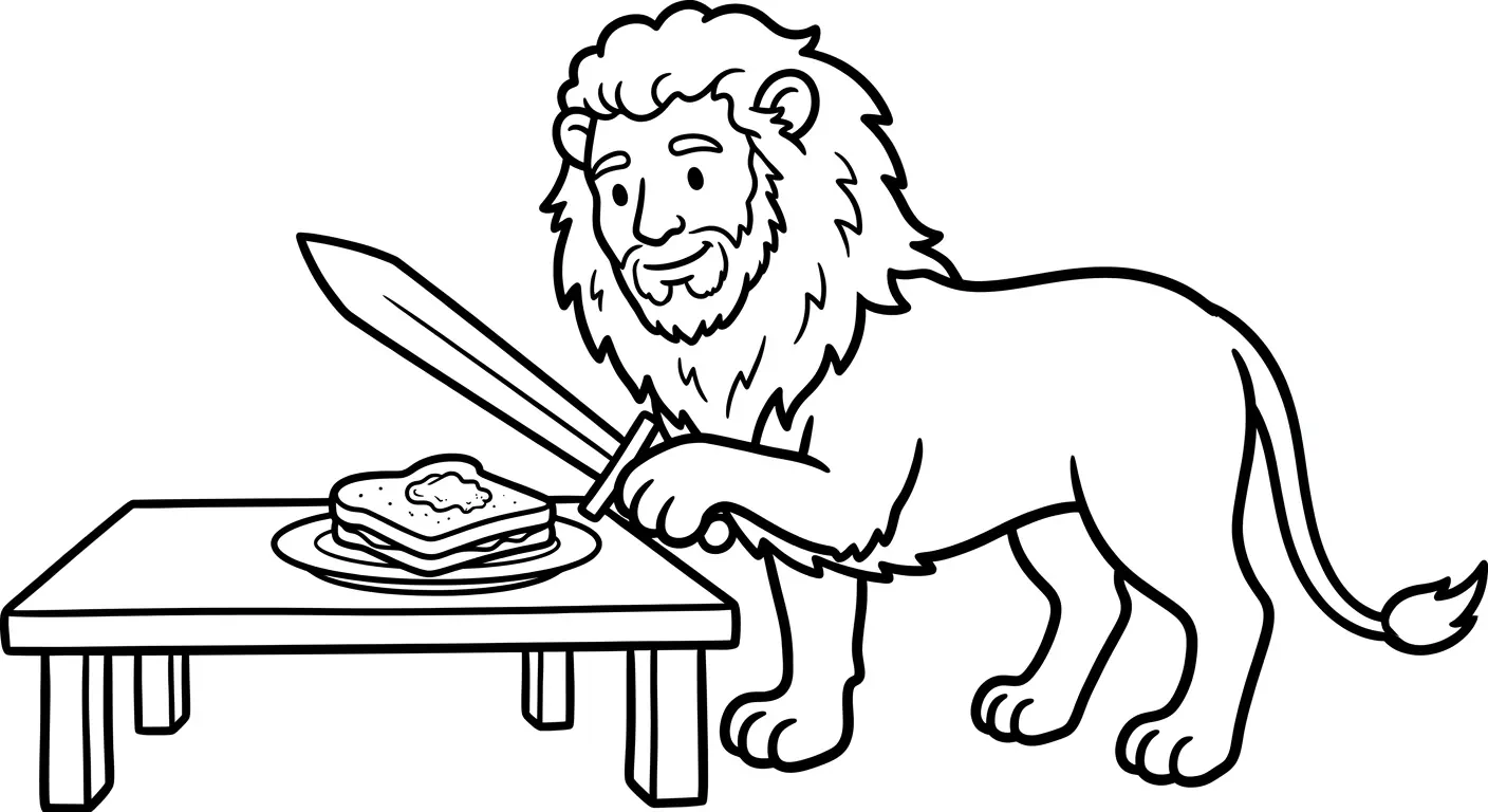 spalvinti liūtą su kardu ir sumuštiniu