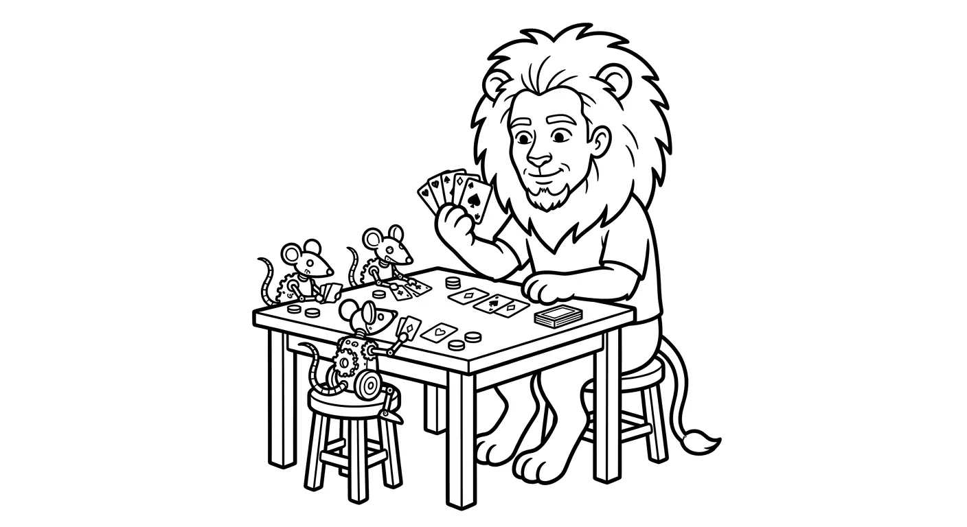 spalvinti liūtą žaidžiantį pokerį