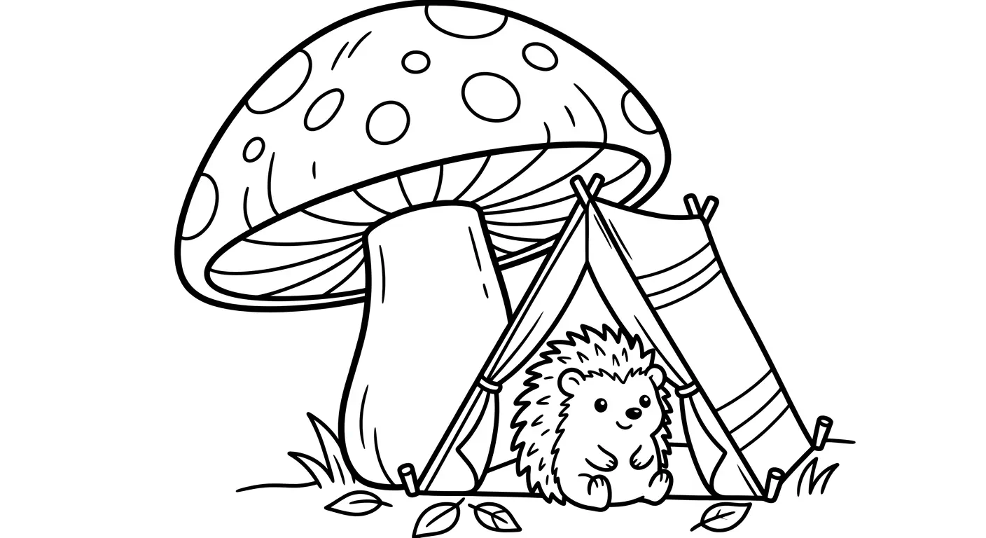 spalvinti ežį palapinėje po grybu