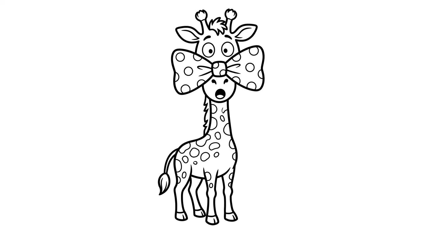 Linksmi ilgakaklės žirafos nuotykiai spalvinimo paveiksliukas vaikams