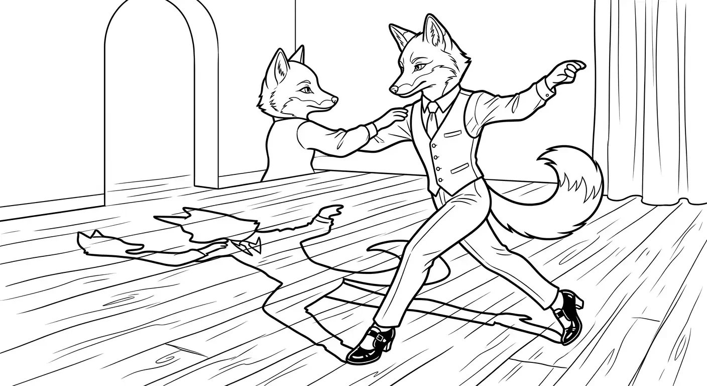 Fox dancing tango with shadow