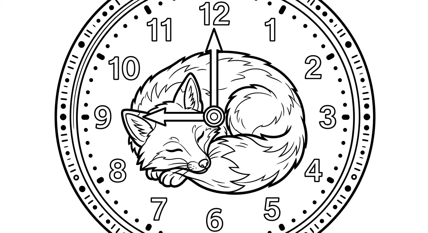 Fox sleeping on a clock face