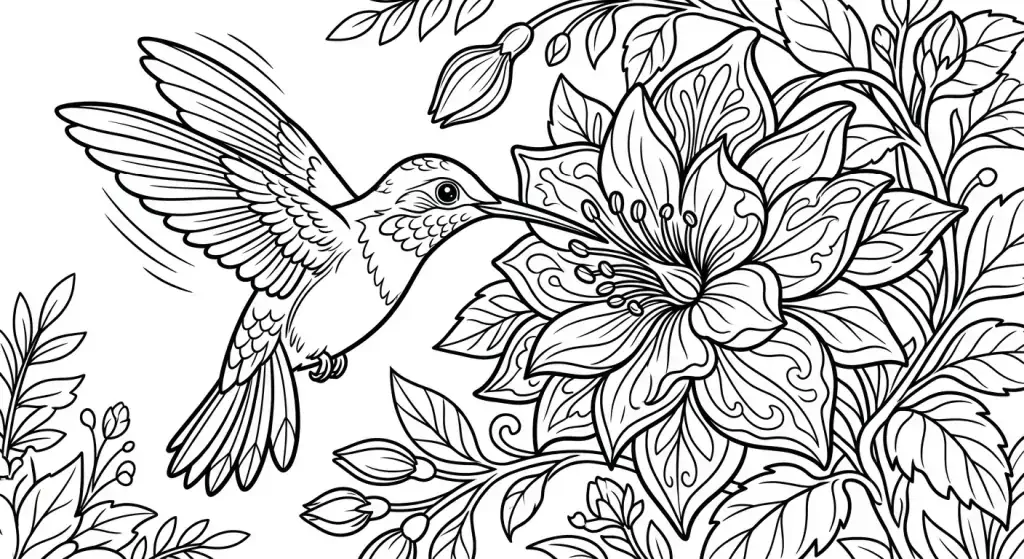 Bird feeding chicks in nest coloring page