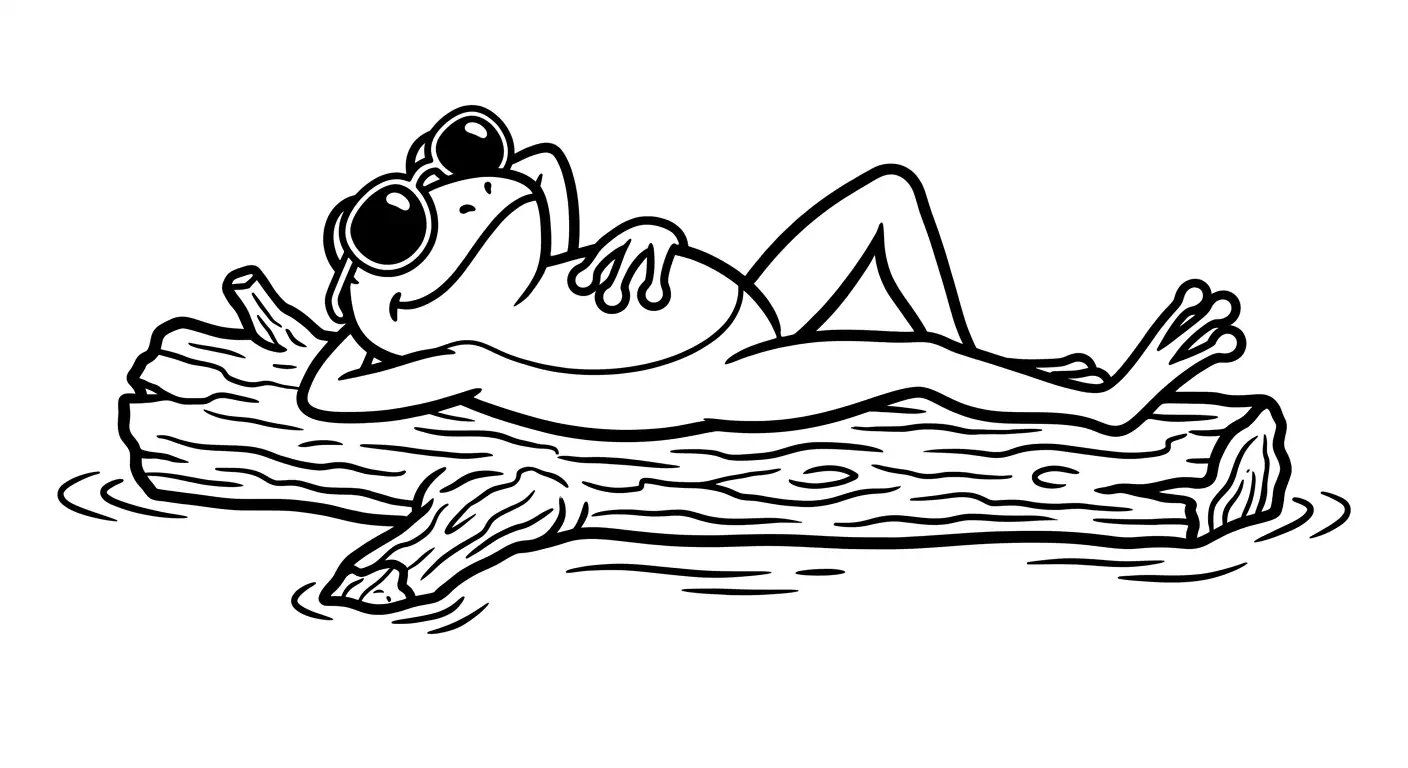 Frog with sunglasses sunbathing