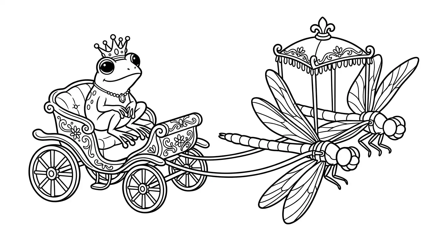 Queen frog in dragonfly carriage