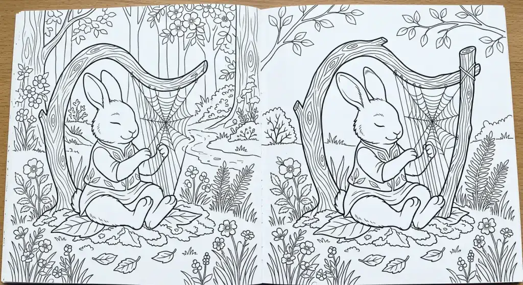 Zuikis meistrauja medinį lėktuvą po paparčiu