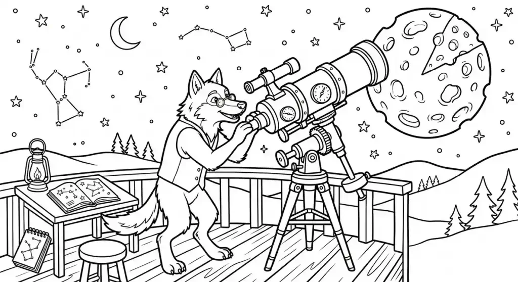 Stebuklingi vilkų nuotykiai girioje spalvinimo paveiksliukas vaikams