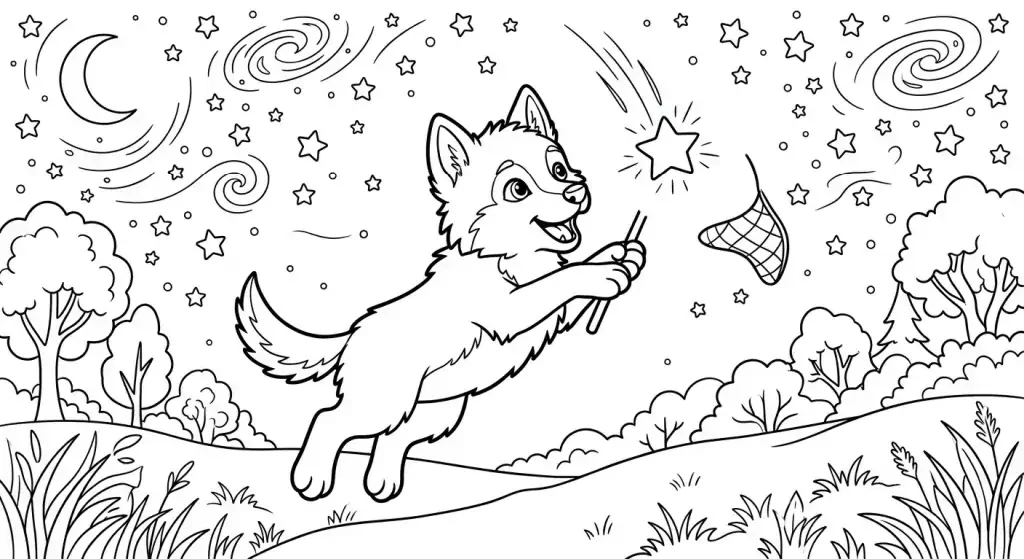 Vilkiukas gaudo krentančią žvaigždę