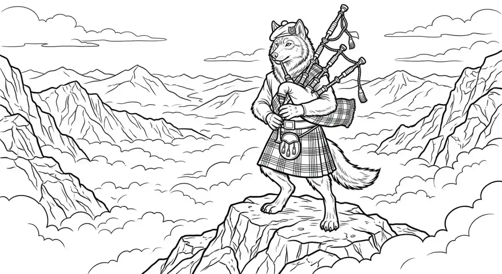 Vilkas groja dūdmaišiu kalnuose