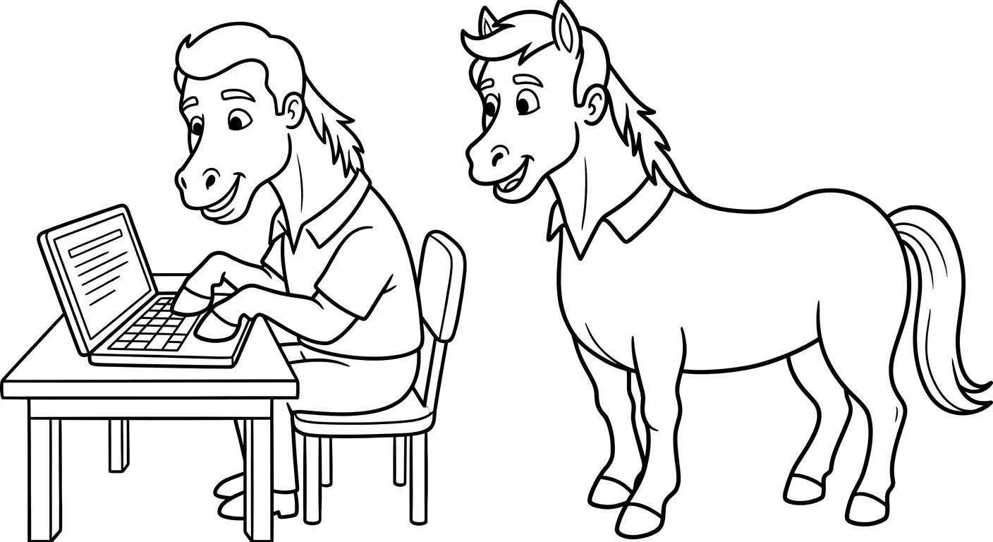 spalvinti kompiuteriu dirbantį kentaurą