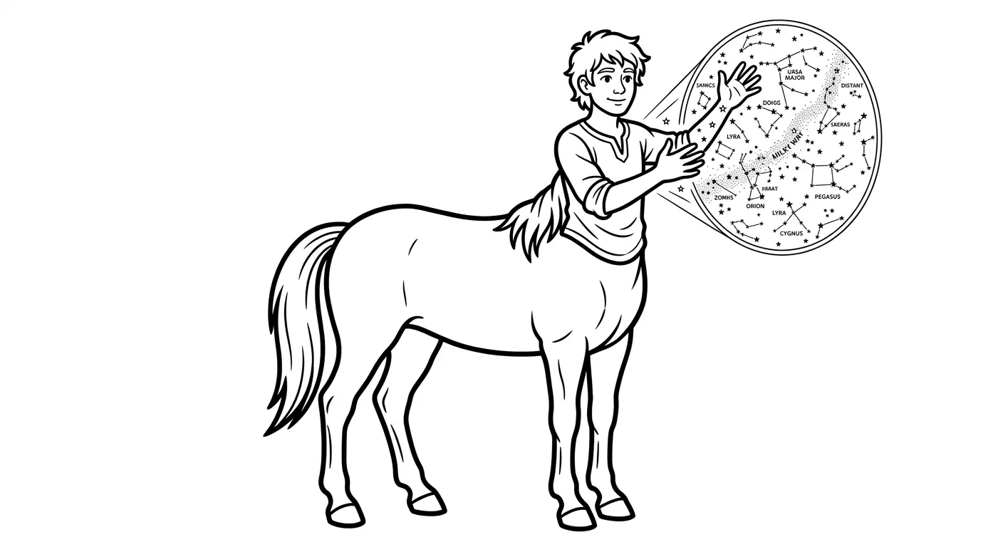 spalvinti žvaigždėlapį projektuojantį kentaurą