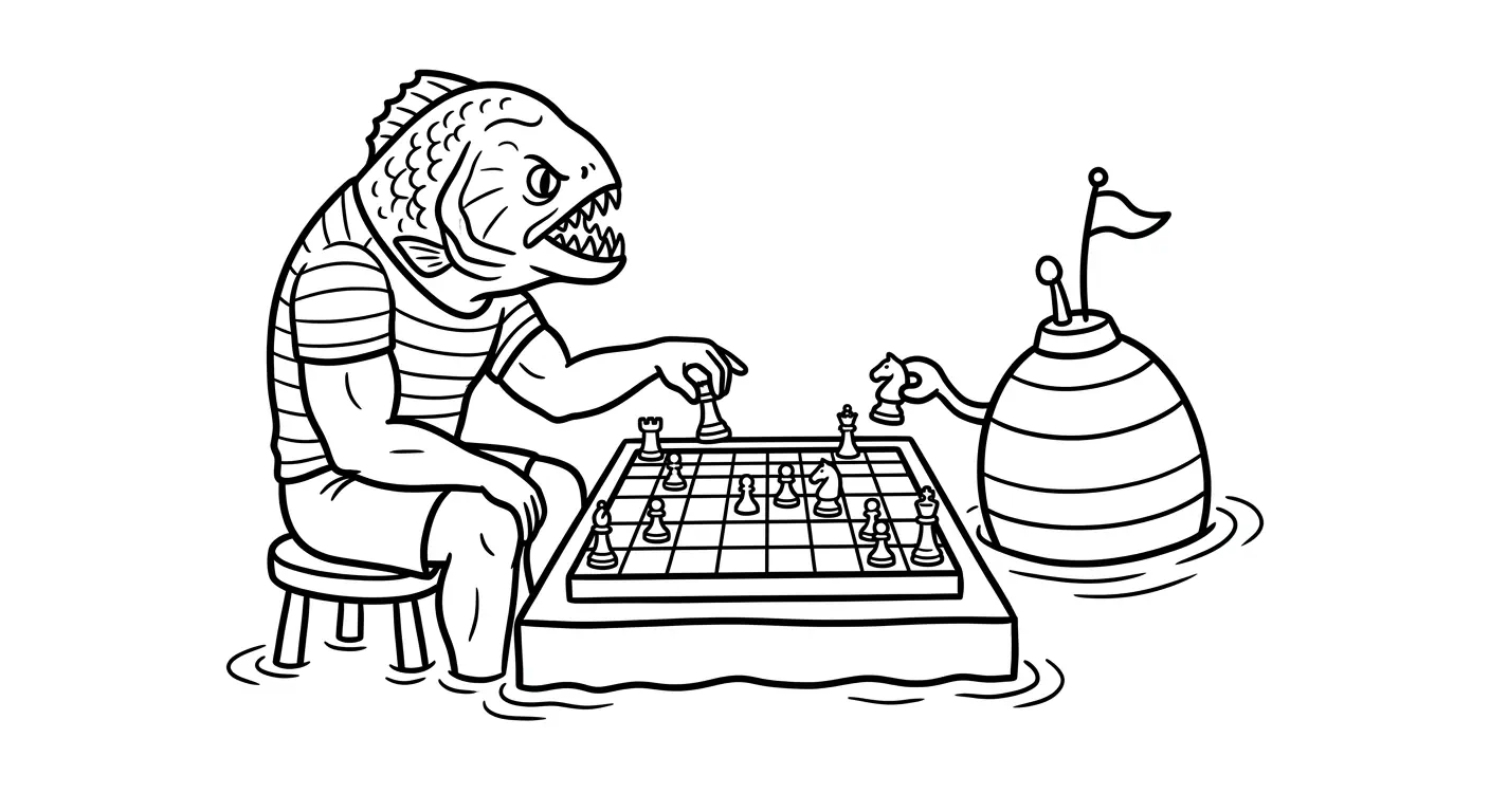 spalvinti piranijažmogį žaidžiantį šachmatais