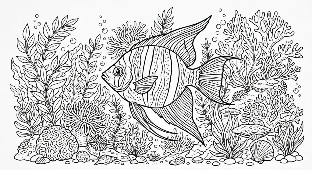 Stebuklingas vandenyno pasaulis: Nuotykiai su spalvingomis žuvimis spalvinimo paveiksliukas vaikams